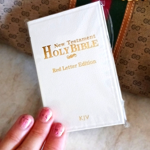 BIBLE mini Little Purse KJV WHITE w GOLD Leaf - Picture 4 of 5